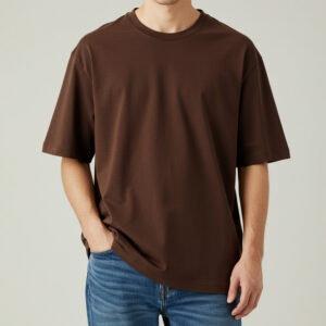 Plain Brown Premium Cotton Terry Oversized T-Shirt for Men
