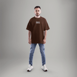 CLASSY brown oversized t-shirt for men made with French Terry cotton - minimal streetwear by Checks and Solids