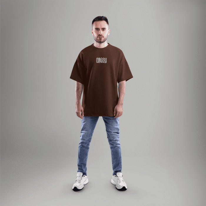 CLASSY brown oversized t-shirt for men made with French Terry cotton - minimal streetwear by Checks and Solids