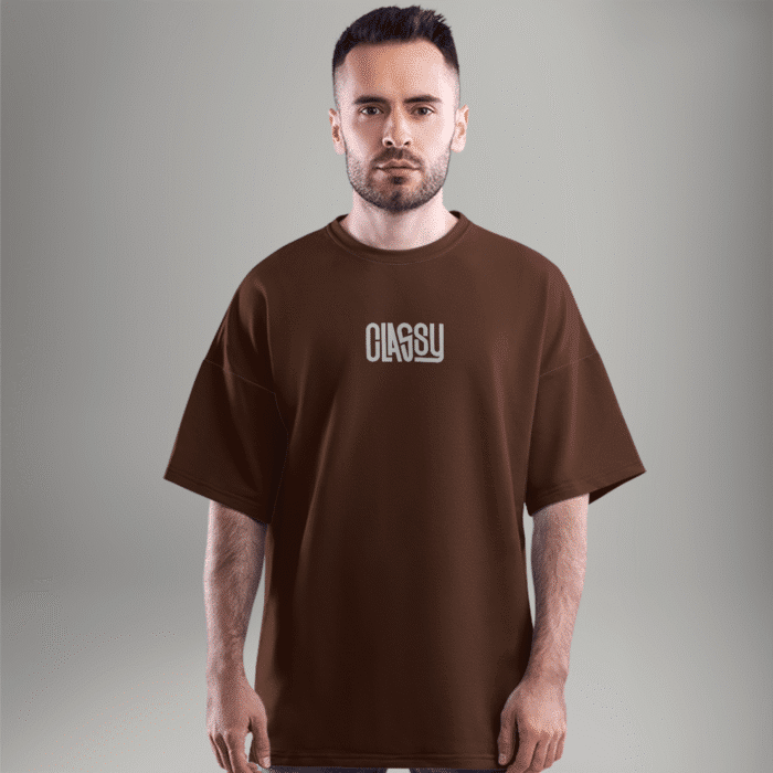 CLASSY brown oversized t-shirt for men made with French Terry cotton - minimal streetwear by Checks and Solids