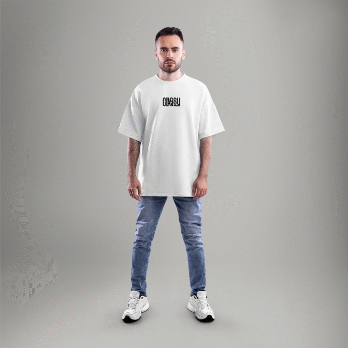 CLASSY white oversized t-shirt for men in French Terry cotton - minimal printed tee from Checks and Solids