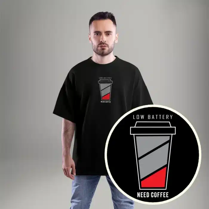 Need Coffee Minimal Black Oversized Tee - Unisex