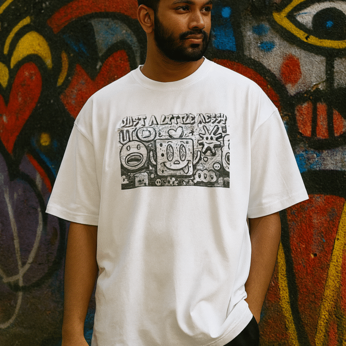 Just a Little Messy Oversized White T-Shirt – Streetwear Graphic Tee