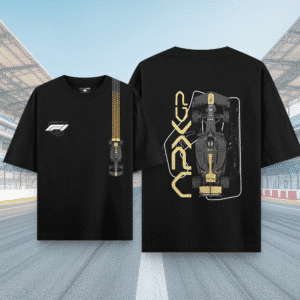 Premium F1 Oversized T-Shirt – Black & Gold Racing Edition | Checks & Solids