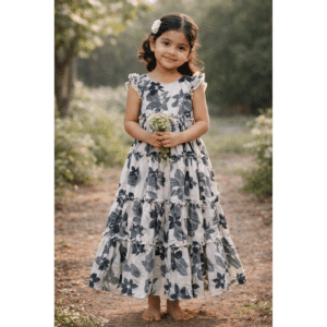 Pure Cotton Floral Layered Frock for Girls – Ankle Length | Soft Lined